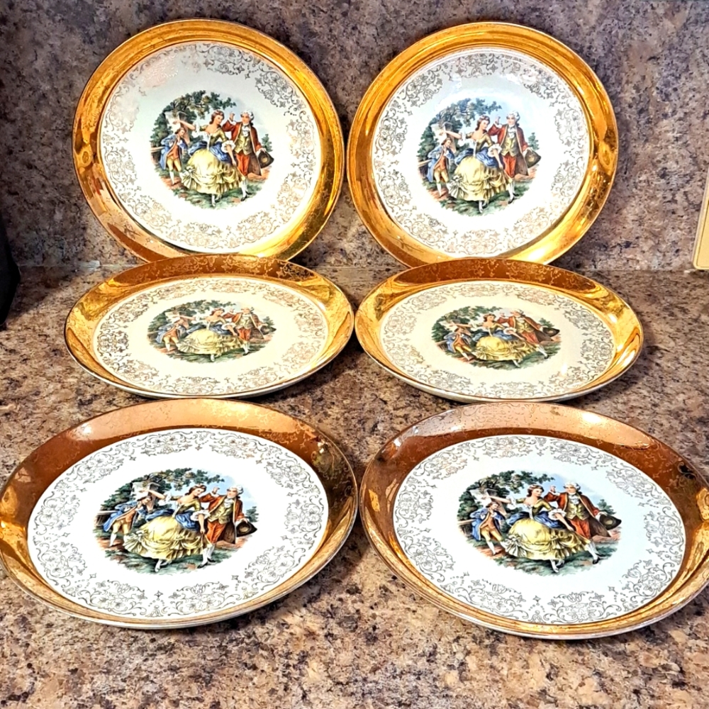 COPY, 1920s Antique 22k gold dinner plates 6 pieces
